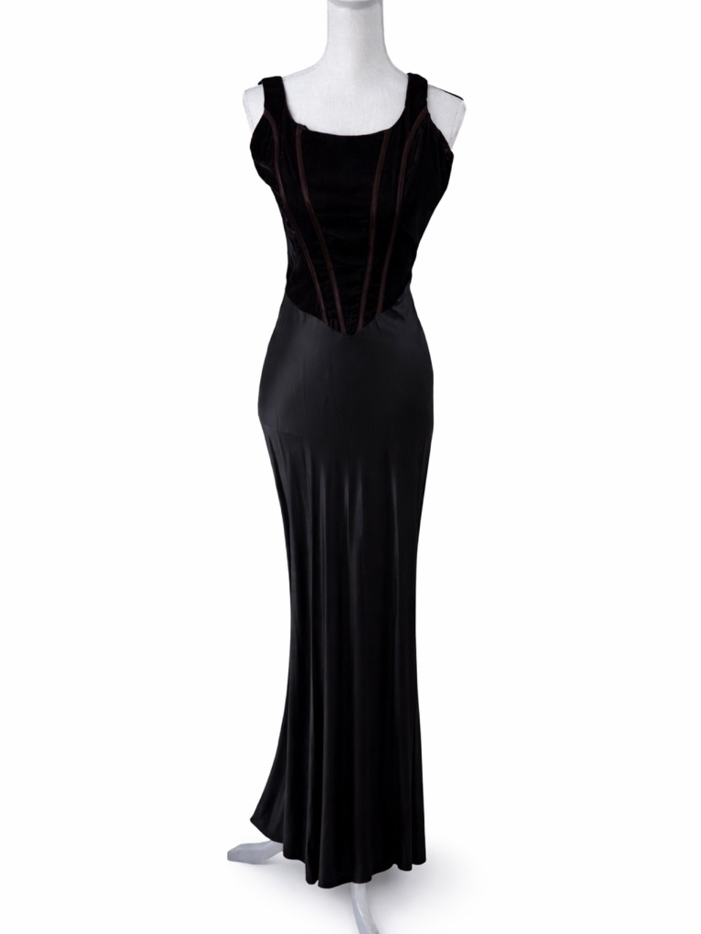 Rampage Black Velvet Corset Satin Maxi Gown Lace Up Back Size 3